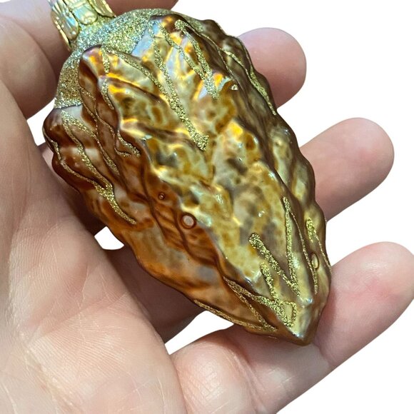 Czechoslovakia blown glass glittery pinecone Christmas tree ornament gold brown - Picture 3 of 6